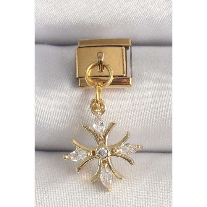 Dodes Dodes 316L Çelik Gold Renk Sallantı Zirkon Taşlı Kar Tanesi Model Nomination Charm TG27BC1341