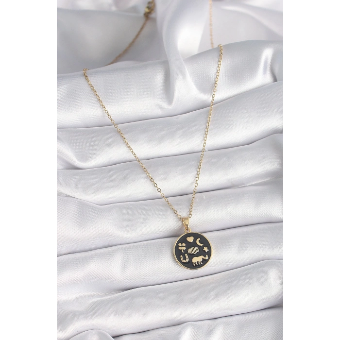 Dodes Dodes 316L Çelik Gold Renk Siyah Şans Kolyesi TG27BKO9547