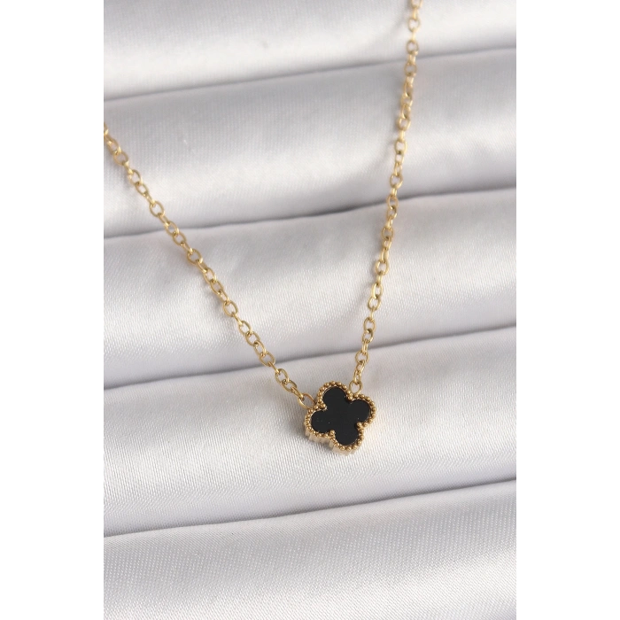 Dodes Dodes 316L Çelik Gold Renk Siyah Yonca Model Kadın Kolye TG27BKO10021