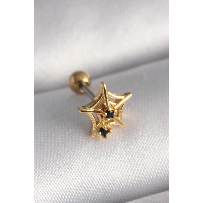 Dodes Dodes 316L Çelik Gold Renk Siyah Zirkon Taş Detay Örümcek Ağ Model Tragus Piercing TG27PR1292