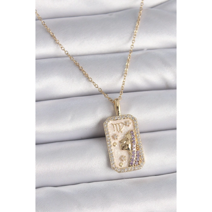 Dodes Dodes 316L Çelik Gold Renk Zincir Başak Burcu Zirkon Taşlı Kadın Kolye TG27BKO9461