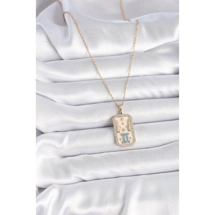 Dodes Dodes 316L Çelik Gold Renk Zincir İkizler Burcu Zirkon Taşlı Kadın Kolye TG27BKO9468