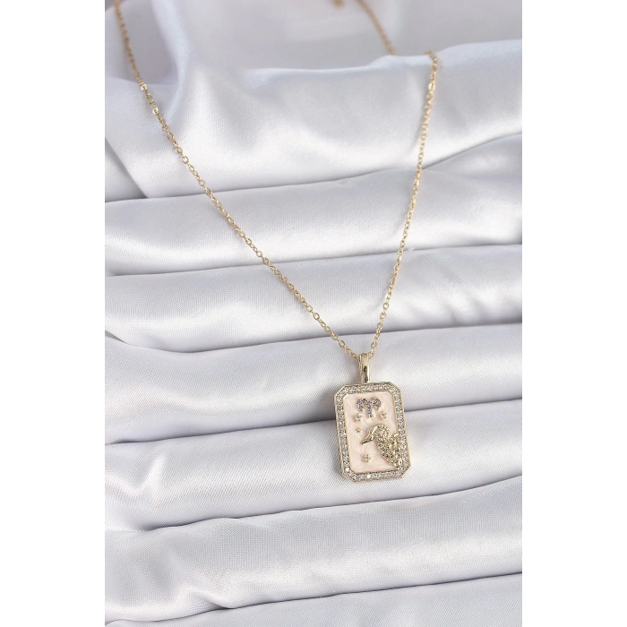 Dodes Dodes 316L Çelik Gold Renk Zincir Koç Burcu Zirkon Taşlı Kadın Kolye TG27BKO9462