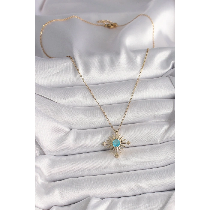 Dodes Dodes 316L Çelik Gold Renk Zincir Mavi Taş Detaylı Kuzey Yıldız Model Kadın Kolye TG27BKO9806