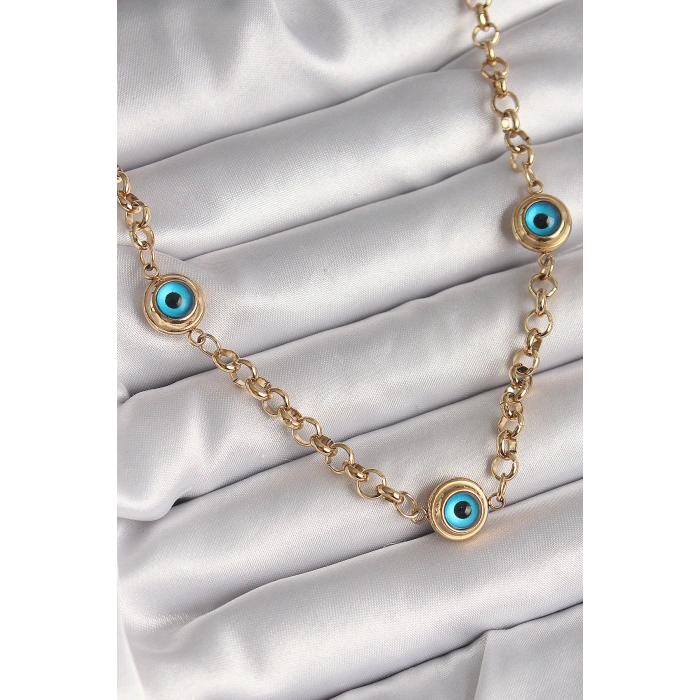 Dodes Dodes 316L Çelik Gold Renk Zincir Nazar Boncuk Model Kadın Kolye TG27BKO9876