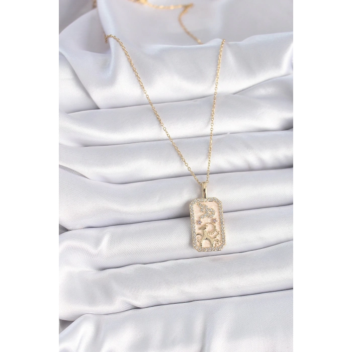 Dodes Dodes 316L Çelik Gold Renk Zincir Oğlak Burcu Zirkon Taşlı Kadın Kolye TG27BKO9459