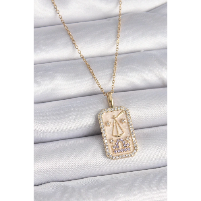 Dodes Dodes 316L Çelik Gold Renk Zincir Terazi Burcu Zirkon Taşlı Kadın Kolye TG27BKO9469