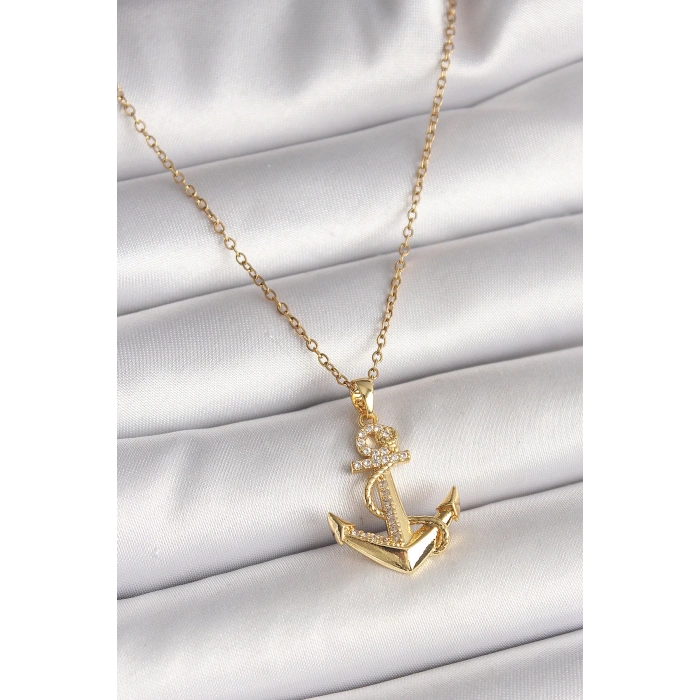 Dodes Dodes 316L Çelik Gold Renk Zincir Zirkon Taş Detaylı Çapa Model Kadın Kolye TG27BKO9950