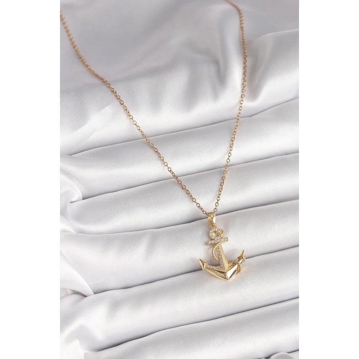 Dodes Dodes 316L Çelik Gold Renk Zincir Zirkon Taş Detaylı Çapa Model Kadın Kolye TG27BKO9950