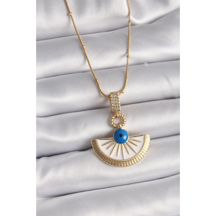 Dodes Dodes 316L Çelik Gold Renk Zincir Zirkon Taş Detaylı Nazar Boncuk Göz Model Kadın Kolye TG27BKO9474