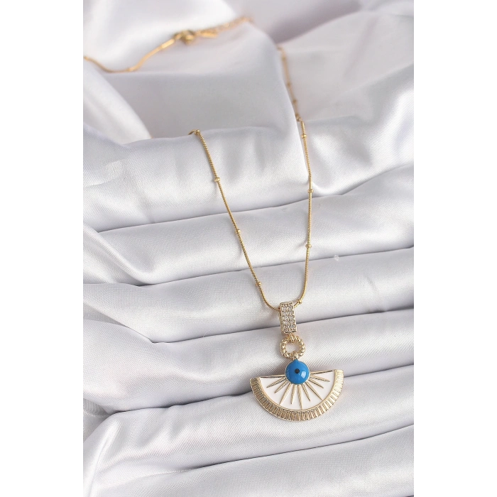 Dodes Dodes 316L Çelik Gold Renk Zincir Zirkon Taş Detaylı Nazar Boncuk Göz Model Kadın Kolye TG27BKO9474