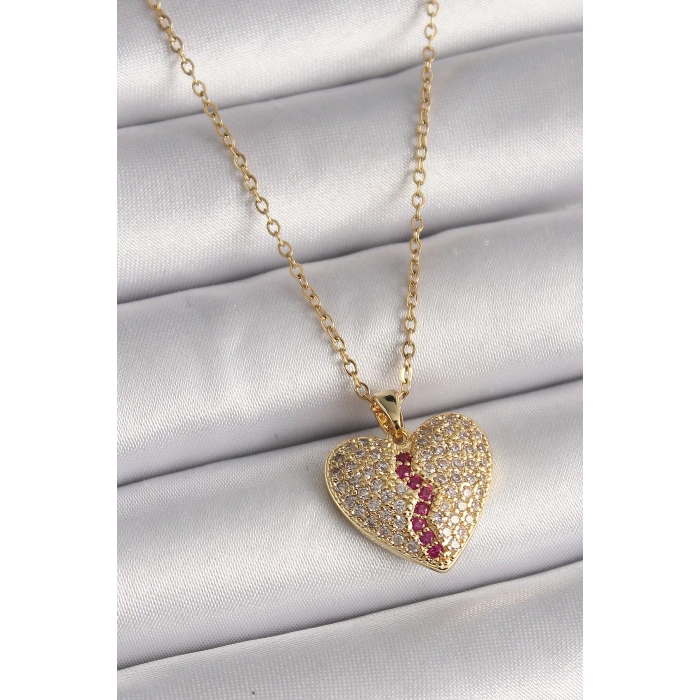 Dodes Dodes 316L Çelik Gold Renk Zincir Zirkon Taşlı Kalp Model Kadın Kolye TG27BKO9786