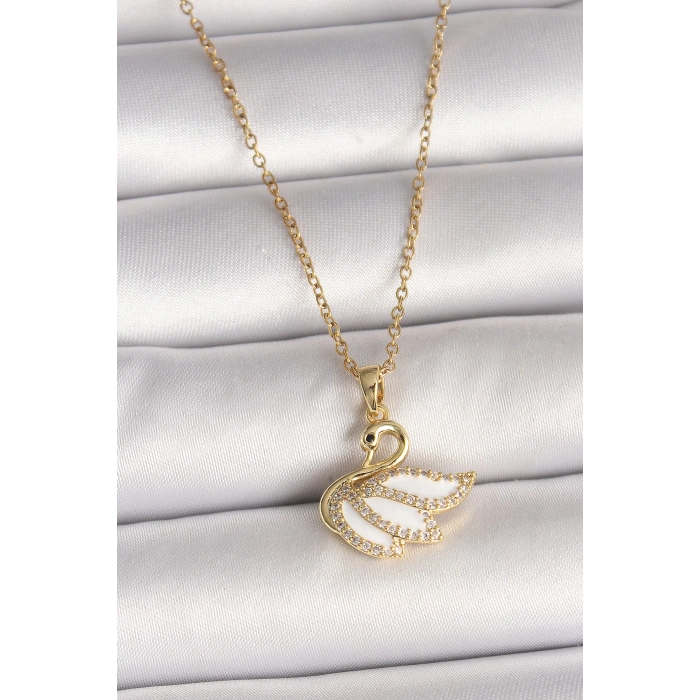 Dodes Dodes 316L Çelik Gold Renk Zincir Zirkon Taşlı Kuğu Model Kadın Kolye TG27BKO9996