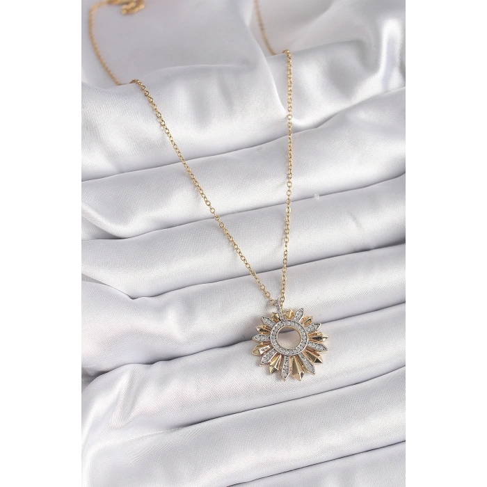 Dodes Dodes 316L Çelik Gold Renk Zincir Zirkon Taşlı Mix Renk Güneş Model Kadın Kolye TG27BKO9477