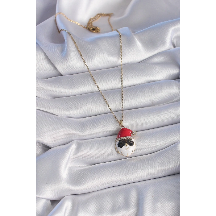 Dodes Dodes 316L Çelik Gold Renk Zincir Zirkon Taşlı Yılbaşı Temalı Noel Baba Figür Kadın Kolye TG27BKO9445