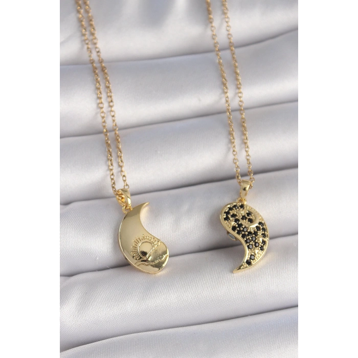 Dodes Dodes 316L Çelik Gold Renk Zincir Zirkon Taşlı Ying Yang Model Gün Batımı İşlemeli Arkadaşlık Kadın Kolye TG27BKO10029