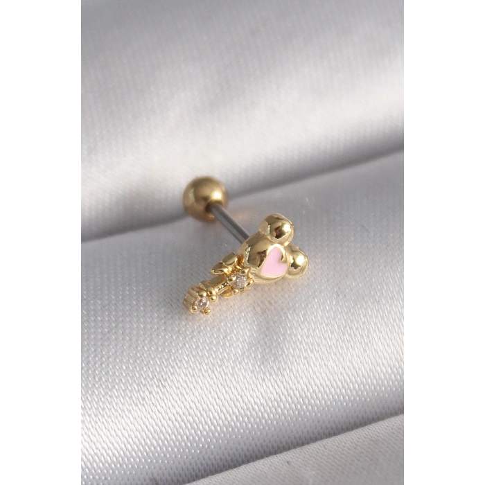 Dodes Dodes 316L Çelik Gold Renk Zirkon Taş Detay Pembe Kalp İşleme Tragus Piercing TG27PR1280