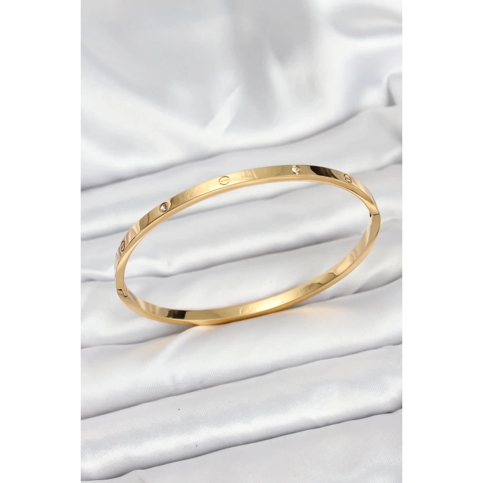 Dodes Dodes 316L Çelik Gold Renk Zirkon Taşlı 65 mm İnce Kadın Kelepçe Bileklik TG27BB7914