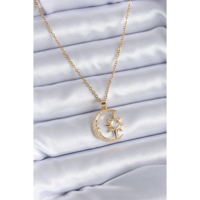 Dodes Dodes 316L Çelik Gold Renk Zirkon Taşlı Ay Yıldız Model Kadın Kolye TG27BKO7688