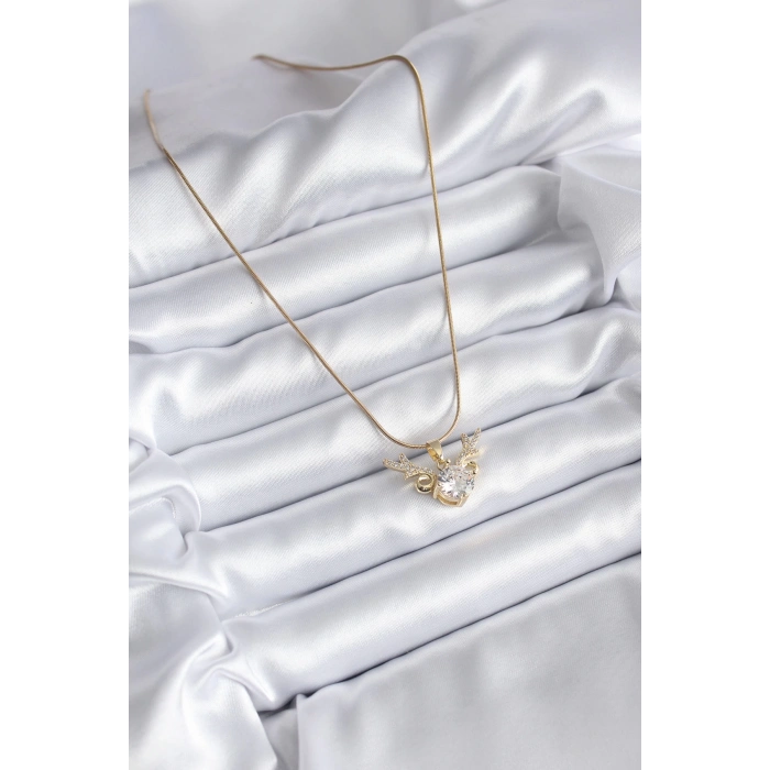 Dodes Dodes 316L Çelik Gold Renk Zirkon Taşlı Boynuz Model Kadın Kolye TG27BKO8134