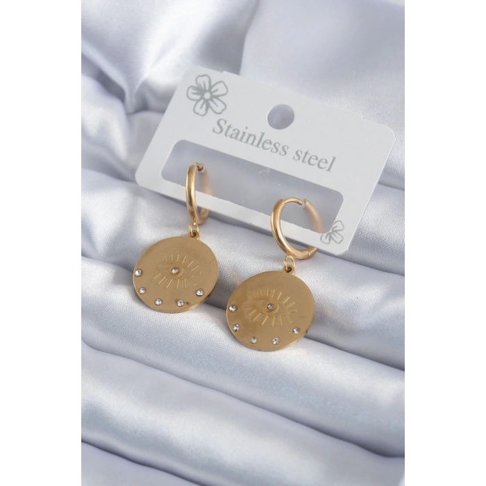Dodes Dodes 316L Çelik Gold Renk Zirkon Taşlı Göz İşleme Model Kadın Küpe TG27BKP7985