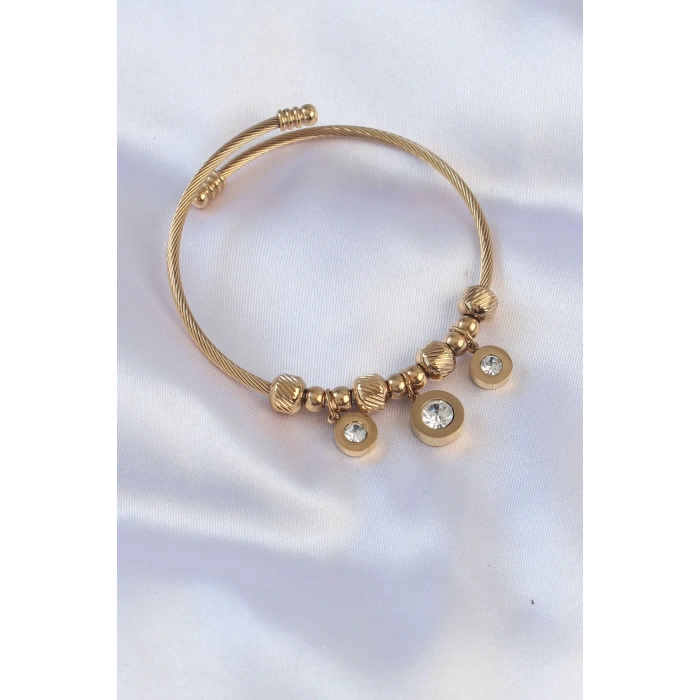 Dodes Dodes 316L Çelik Gold Renk Zirkon Taşlı Model Charm Bileklik TG27BB6089