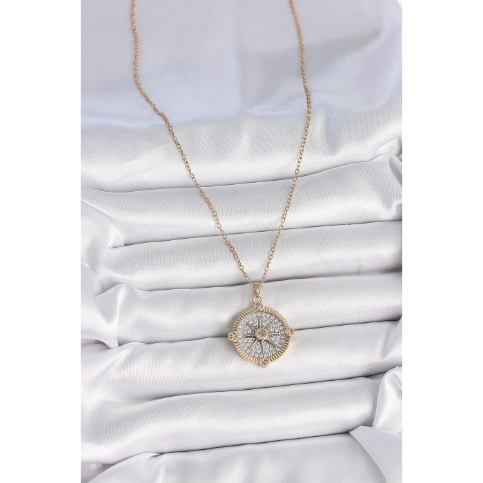 Dodes Dodes 316L Çelik Gold Renk Zirkon Taşlı Pusula Model Kadın Kolye TG27BKO10093