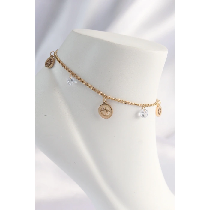 Dodes Dodes 316L Çelik Gold Renk Zirkon Taşlı Yıldızlı Halhal TG27HH1620