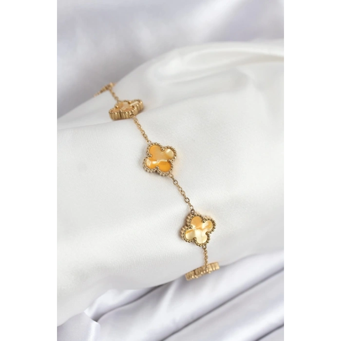 Dodes Dodes 316L Çelik Gold Zincir Sarı Yonca Bileklik TG27BB7906