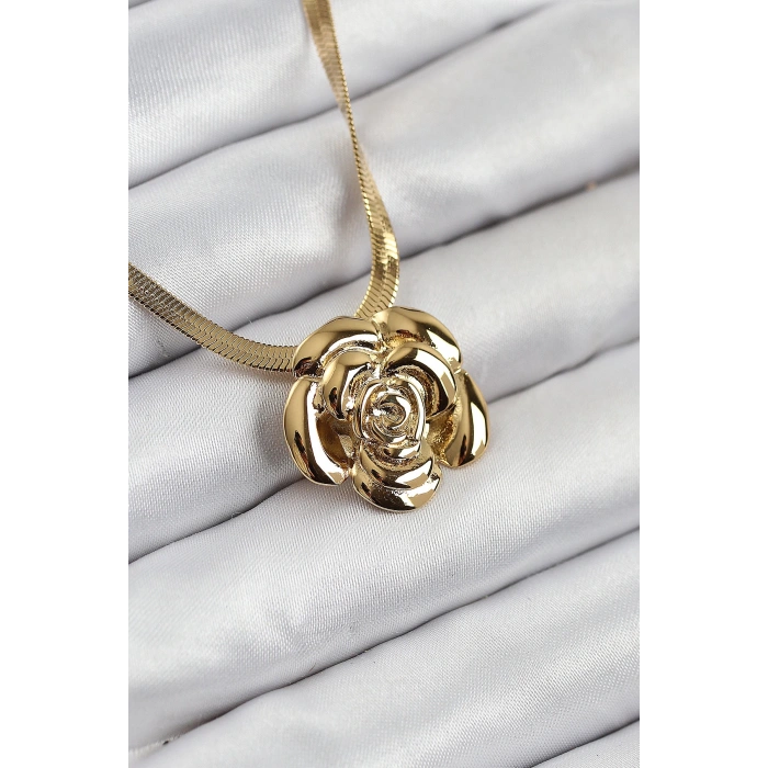 Dodes Dodes 316L Çelik Gül Figürlü İtalyan Zincir Model Gold Renk Kadın Kolye TG27BKO10513