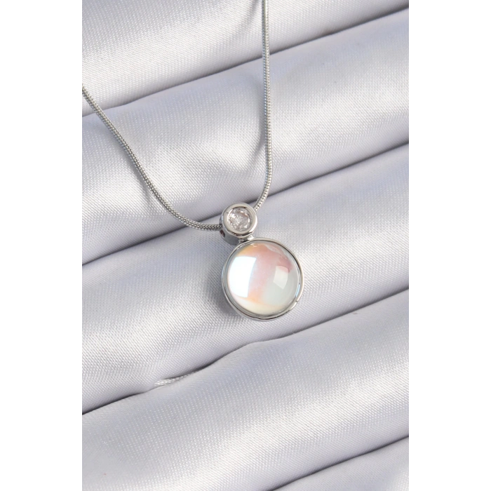 Dodes Dodes 316L Çelik Gümüş Renk Beyaz Sedefli Vintage Model Kadın Kolye TG27BKO9327