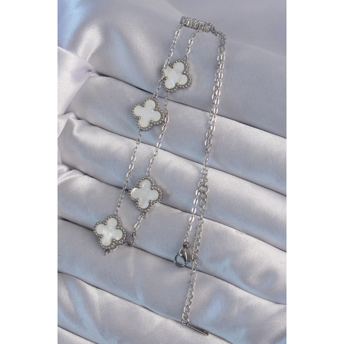 Dodes Dodes 316L Çelik Gümüş Renk Beyaz Sedefli Yonca Kolye TG27BKO8995