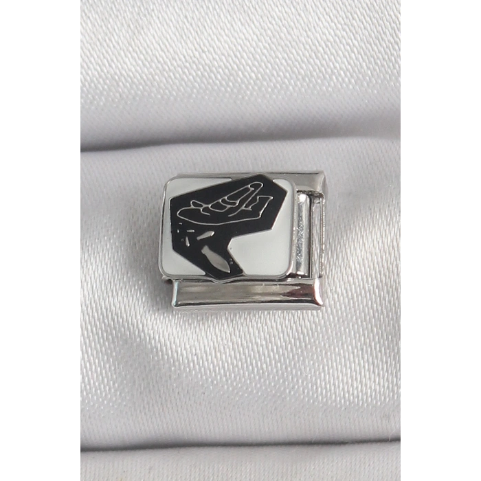 Dodes Dodes 316L Çelik Gümüş Renk Beyaz Siyah Uçak İşlemeli Portre Model Nomination Charm TG27BC1395