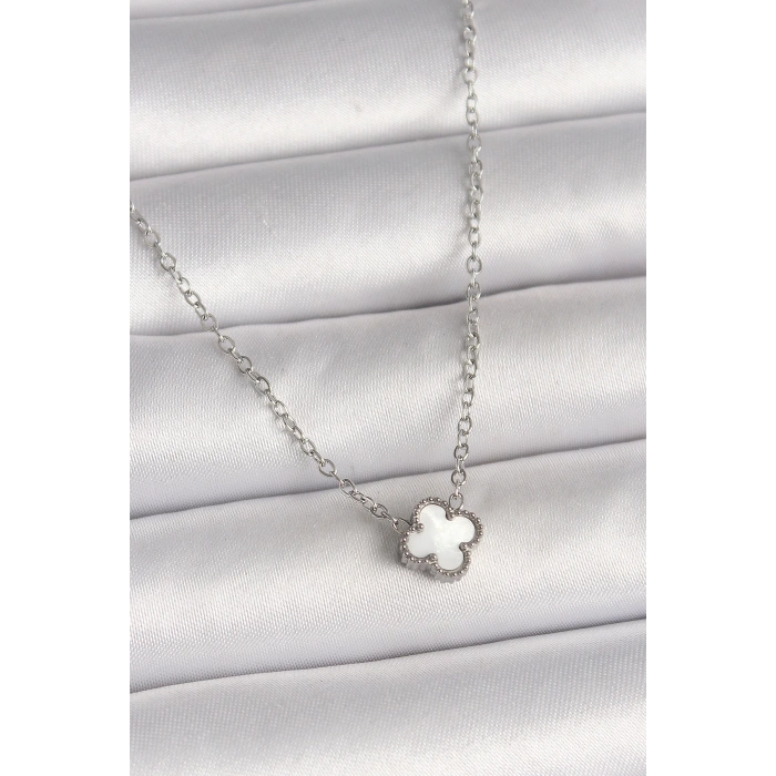 Dodes Dodes 316L Çelik Gümüş Renk Beyaz Yonca Model Kadın Kolye TG27BKO10020