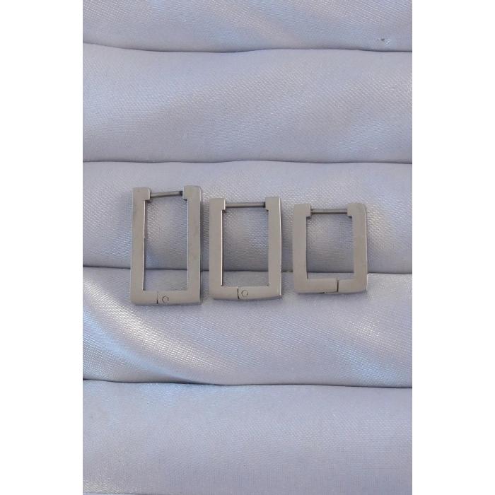 Dodes Dodes 316L Çelik Gümüş Renk Dikdörtgen Küpe Seti TG27BKP9160