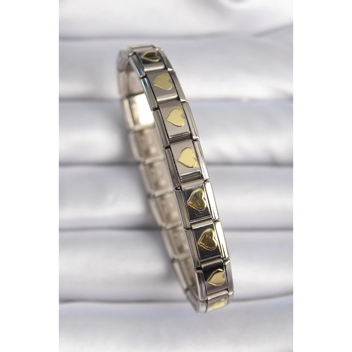 Dodes Dodes 316L Çelik Gümüş Renk Gold Kalp İşleme Nomination Charm Bileklik TG27BB6460