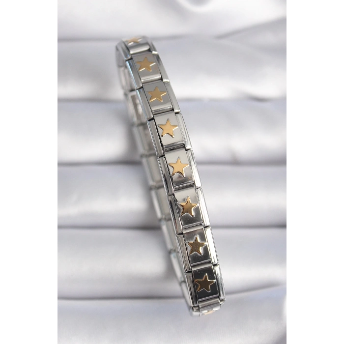 Dodes Dodes 316L Çelik Gümüş Renk Gold Yıldız İşleme Nomination Charm Bileklik TG27BB6463