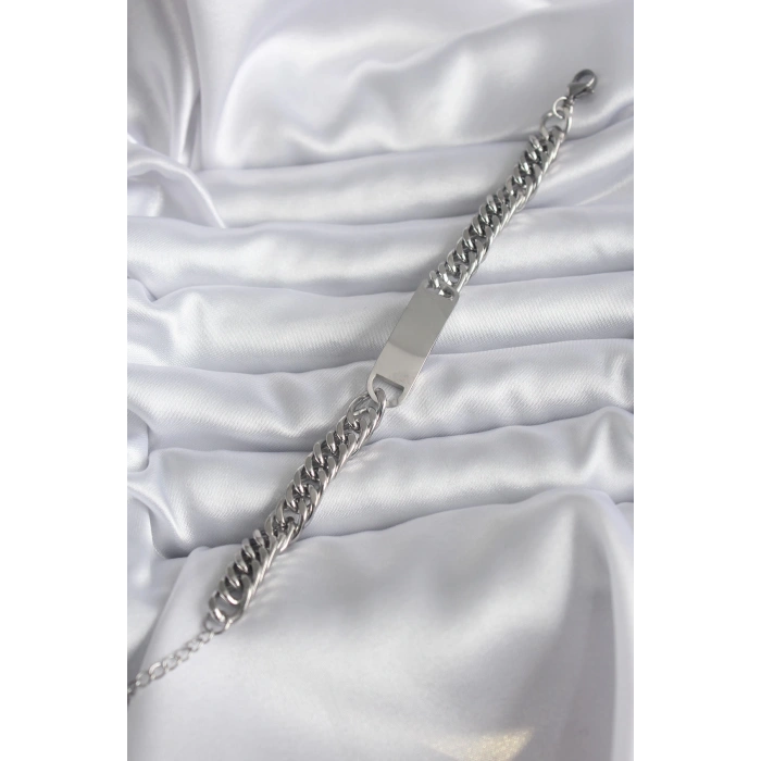 Dodes Dodes 316L Çelik Gümüş Renk İsim Yazılabilir Plaka Model Kadın Bileklik TG27BB5743