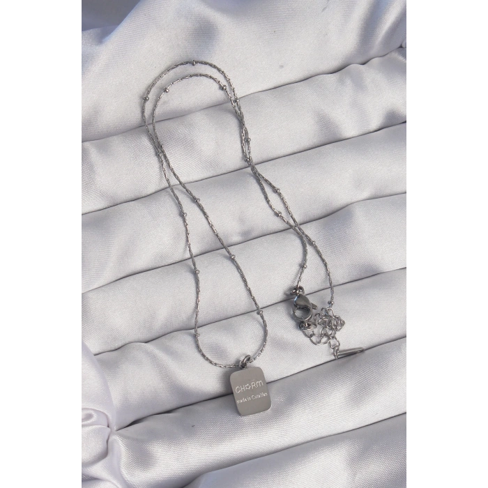 Dodes Dodes 316L Çelik Gümüş Renk Kare Charm Model Kolye TG27BKO8927