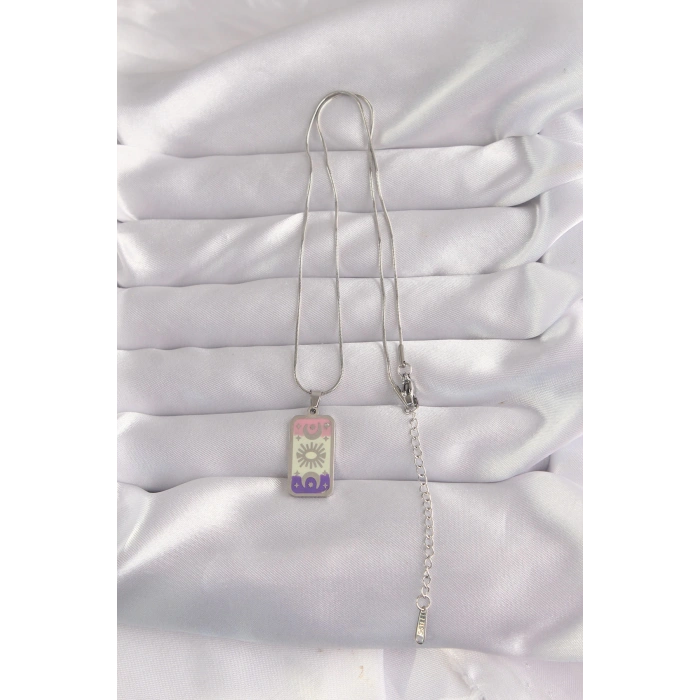 Dodes Dodes 316L Çelik Gümüş Renk Karışık Mineli Ay Figür Tarot Kolye TG27BKO9044