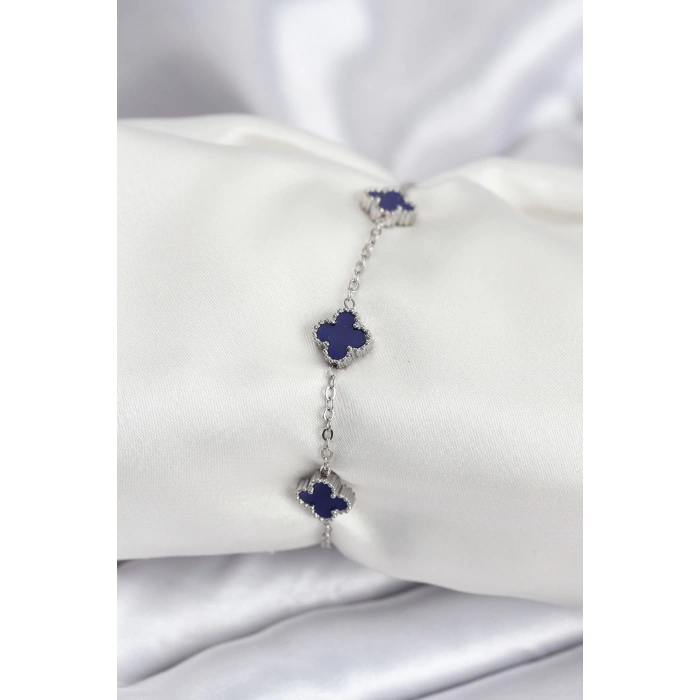 Dodes Dodes 316L Çelik Gümüş Renk Lacivert Baby Boy Yonca Kadın Bileklik TG27BB7952