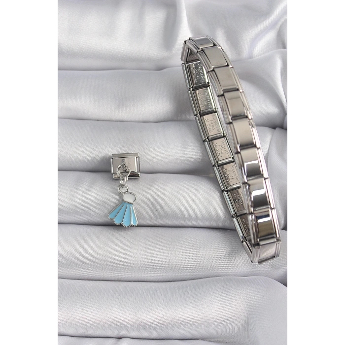 Dodes Dodes 316L Çelik Gümüş Renk Mavi Renk Sallantı Elbise Model Nomination Charm TG27BC1101