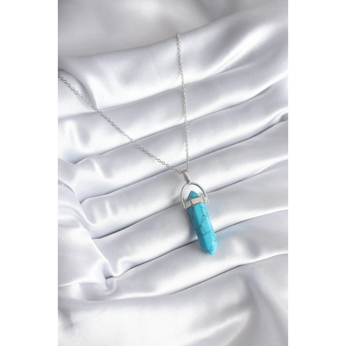 Dodes Dodes 316L Çelik Gümüş Renk Mavi Taşlı Model Kadın Kolye TG27BKO8243