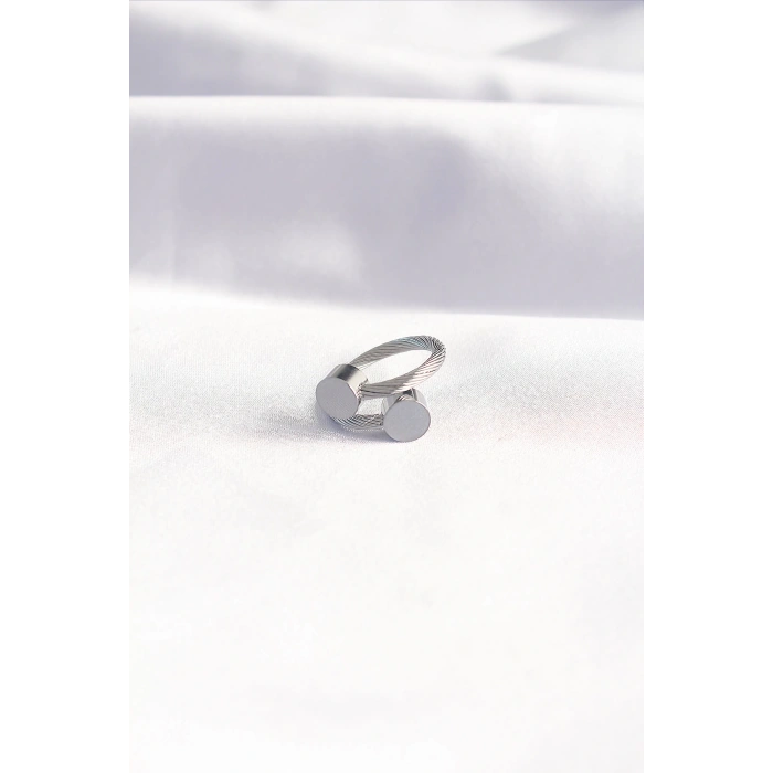 Dodes Dodes 316L Çelik Gümüş Renk Oval Aksesuarlı Burgu Model Bileklik ve Yüzük Kombini TG27EB3653