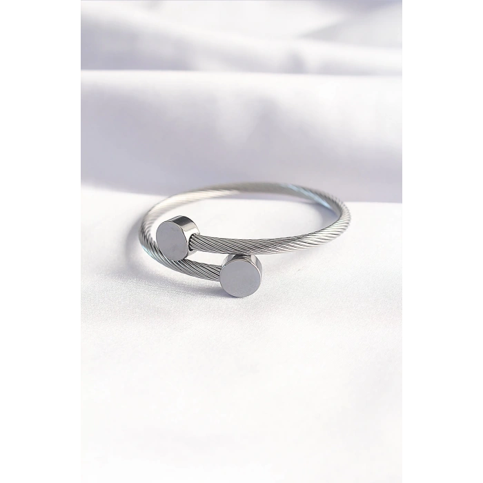 Dodes Dodes 316L Çelik Gümüş Renk Oval Aksesuarlı Burgu Model Bileklik ve Yüzük Kombini TG27EB3653