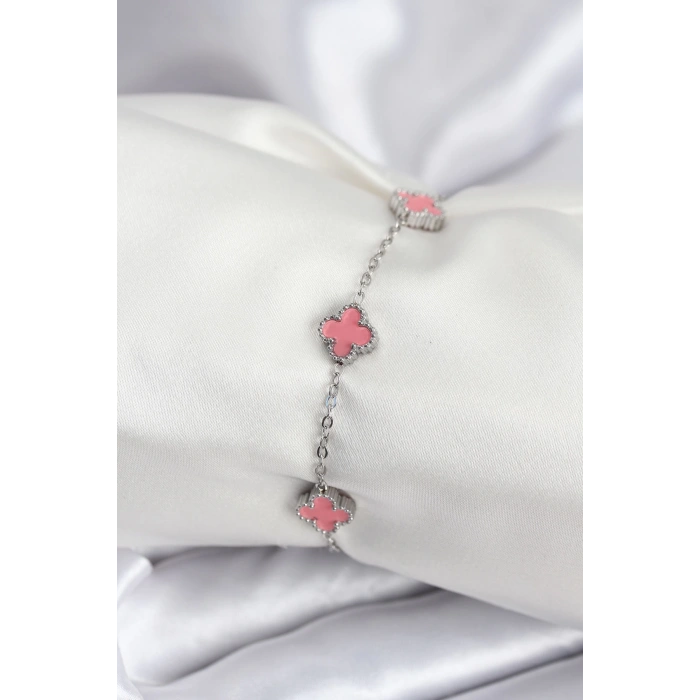Dodes Dodes 316L Çelik Gümüş Renk Pembe Baby Boy Yonca Kadın Bileklik TG27BB7947