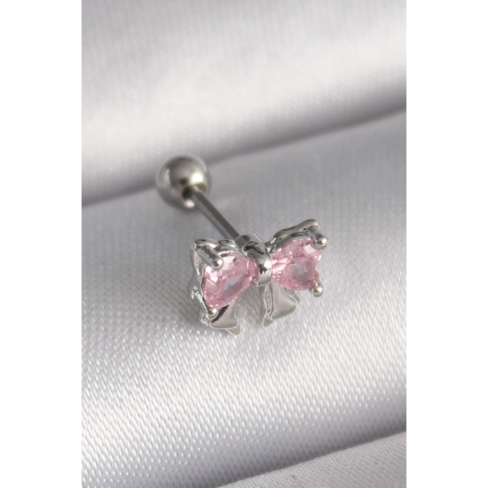 Dodes Dodes 316L Çelik Gümüş Renk Pembe Zirkon Taşlı Fiyonk Tragus Piercing TG27PR1251
