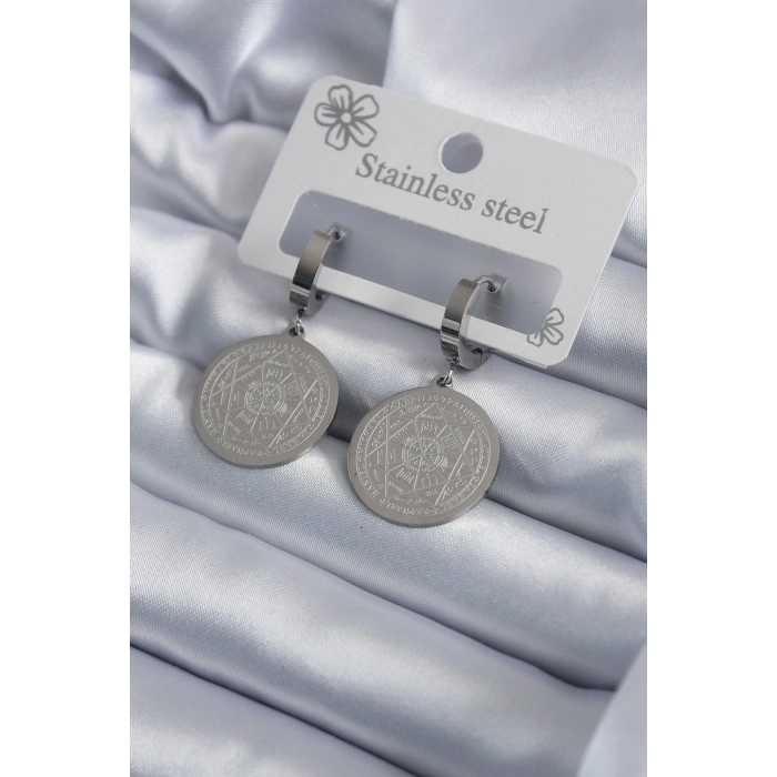 Dodes Dodes 316L Çelik Gümüş Renk Pentagram Yıldızı İşleme Kadın Küpe TG27BKP7951