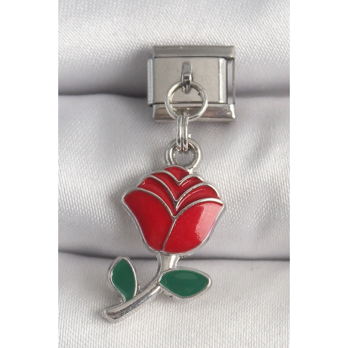 Dodes Dodes 316L Çelik Gümüş Renk Sallantı Kırmızı Gül Model Nomination Charm TG27BC1379