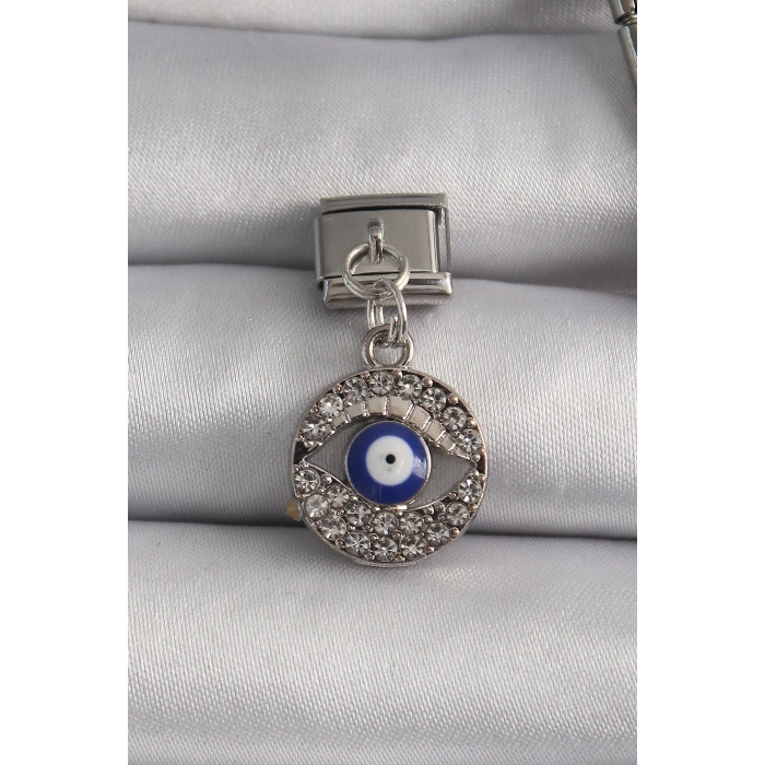 Dodes Dodes 316L Çelik Gümüş Renk Sallantı Zirkon Taşlı Göz Model Nazar Boncuk Detay Nomination Charm TG27BC1121